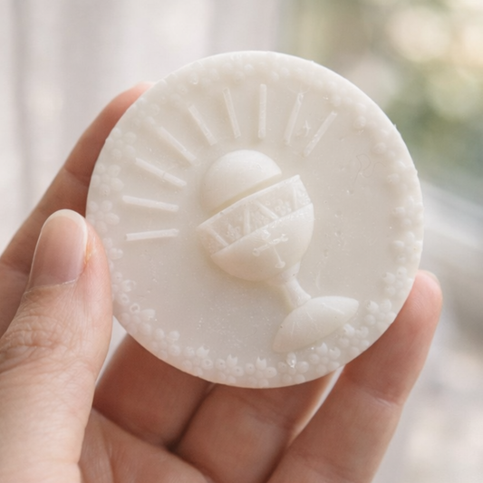 Personalised First Holy Communion Soap Favour - Chalice Soap Gift for Guests (Organza Bag, Custom Name Tag)