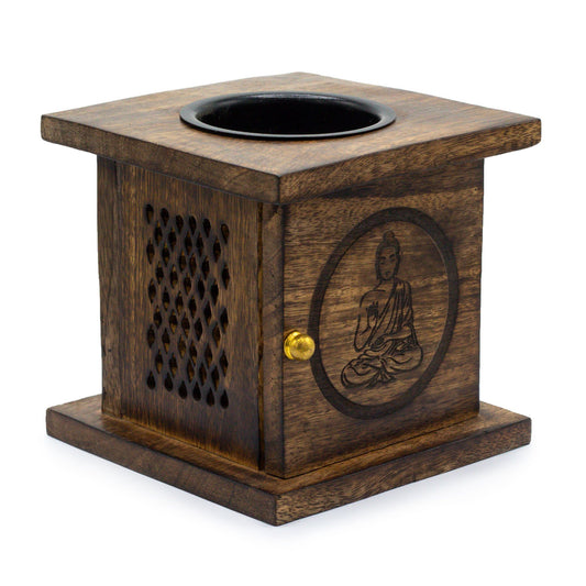 Large Mango Wood Box Burner - Buddha