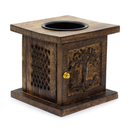 Mango Wood Box Burner - Tree of Life